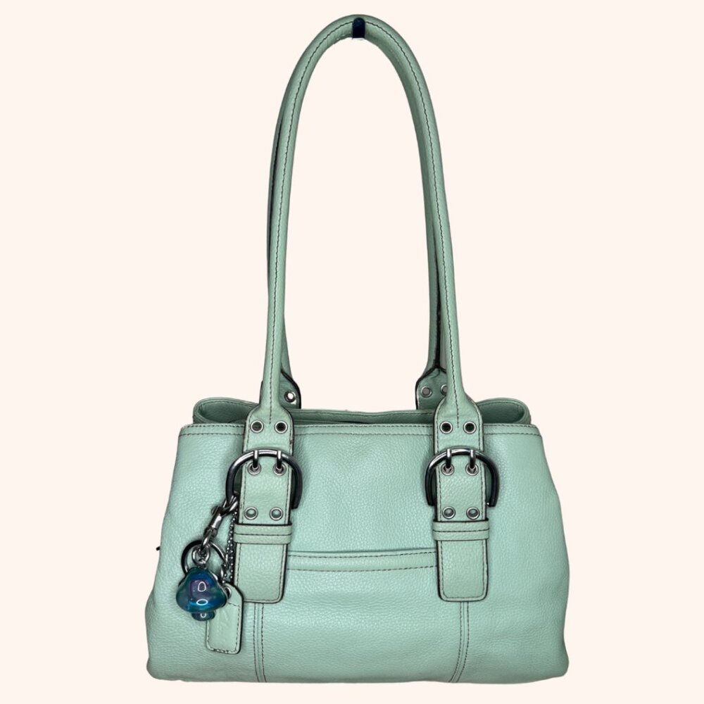 Clarks Mint Green Double Buckle Pebble Leather Shoulder Bag
